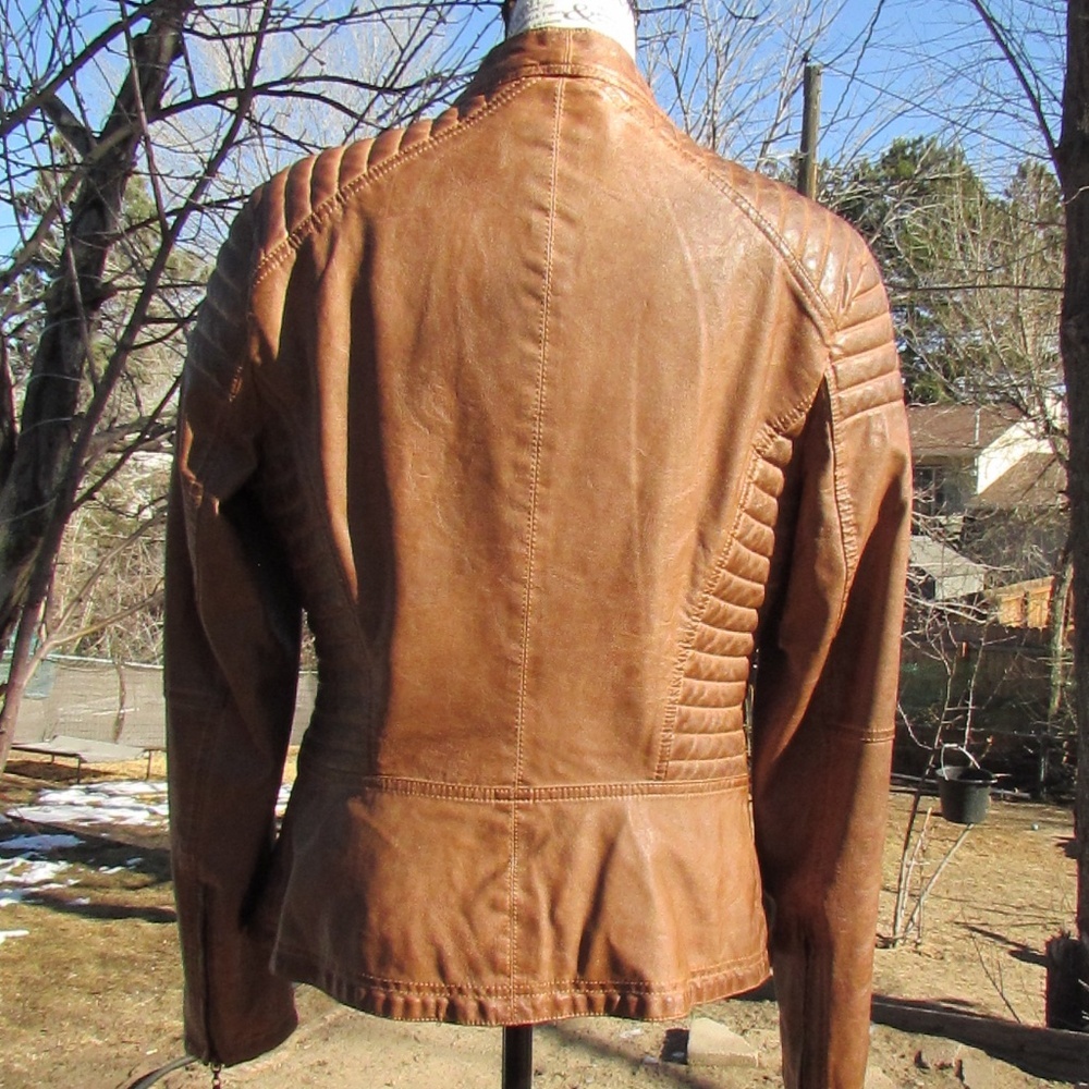 Max Edition brown leather Moto jacket - Picture 5 of 6
